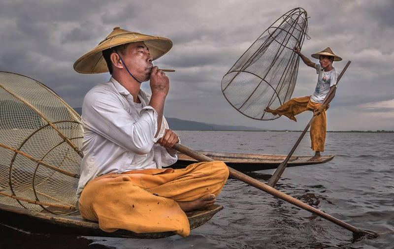 Burmese fishermen with nets