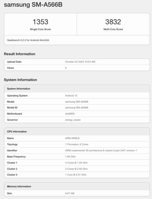 Latest Galaxy A56 benchmark results