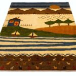 Hand woven fabric with the design of house, tree, mountain, sea, sun and animals. Source: Iran Gebe website; Photographer: Unknown