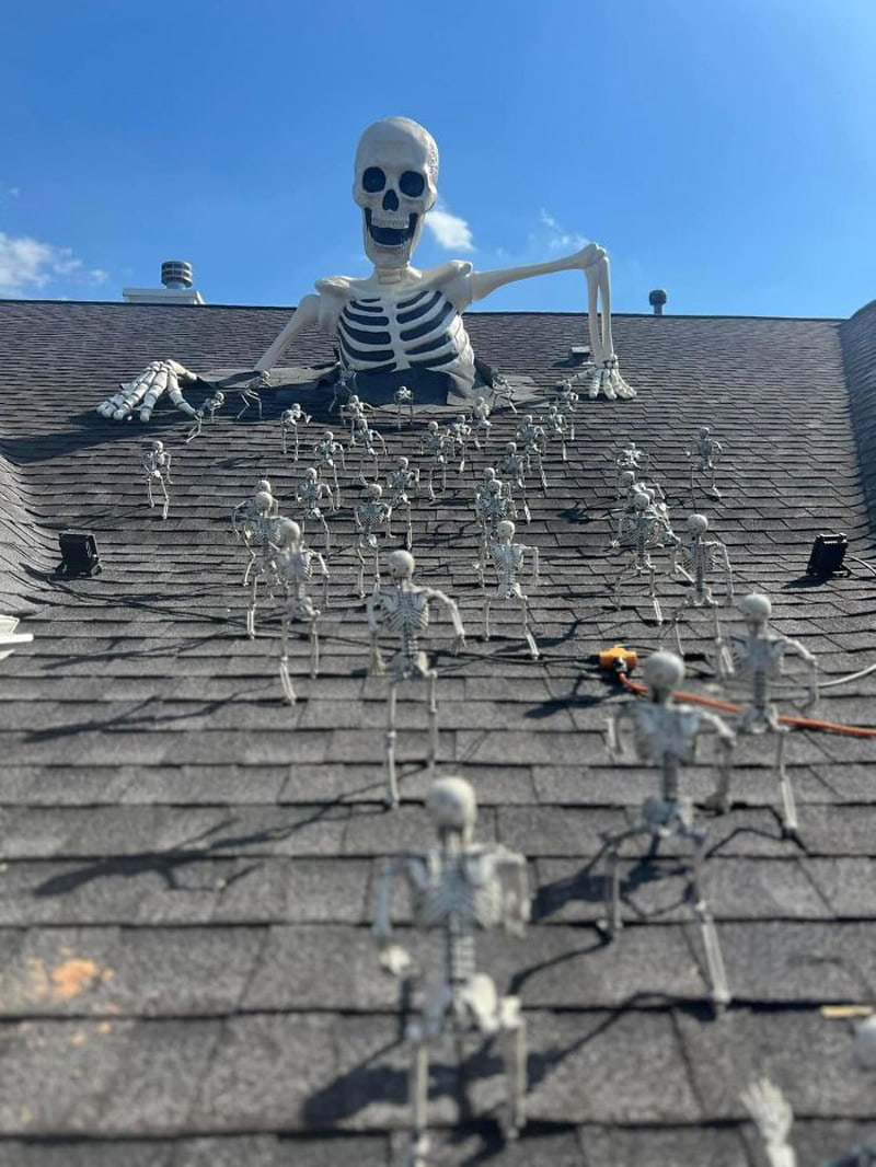 Halloween skeleton on the roof