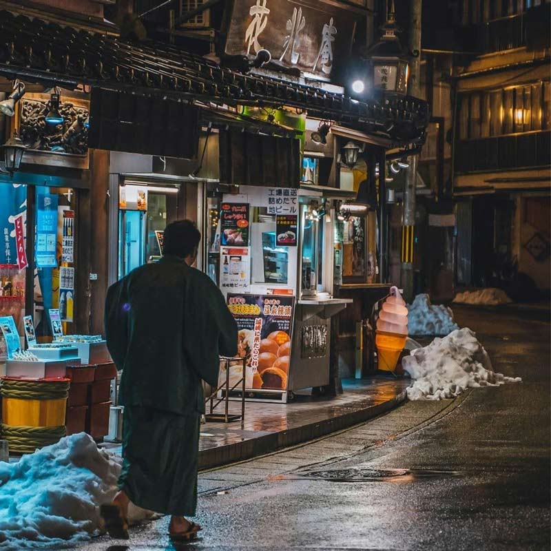 Japanese village near the world's oldest hotel at night; Photo Source: Chima Travel, Photographer: Unknown