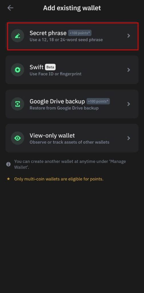 Restore the old TrustVault wallet with the restore phrase