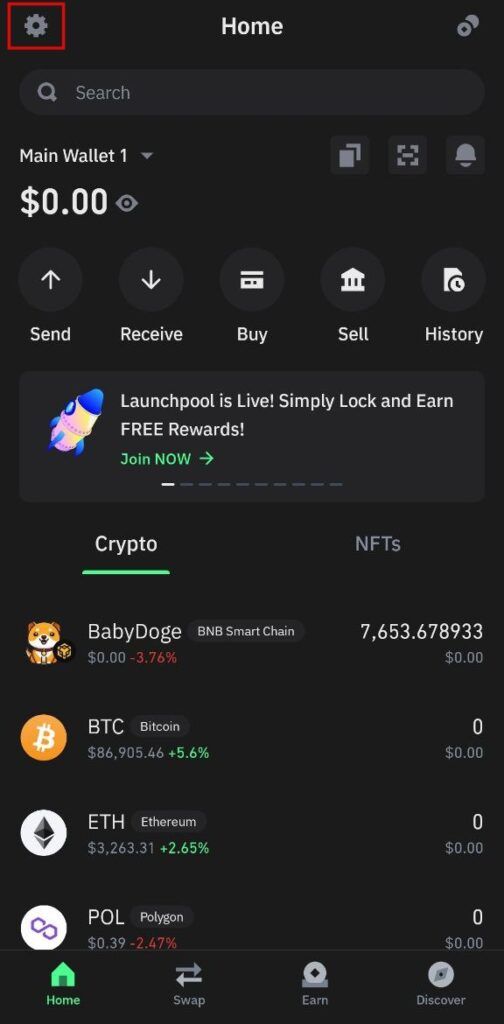 Trust wallet settings