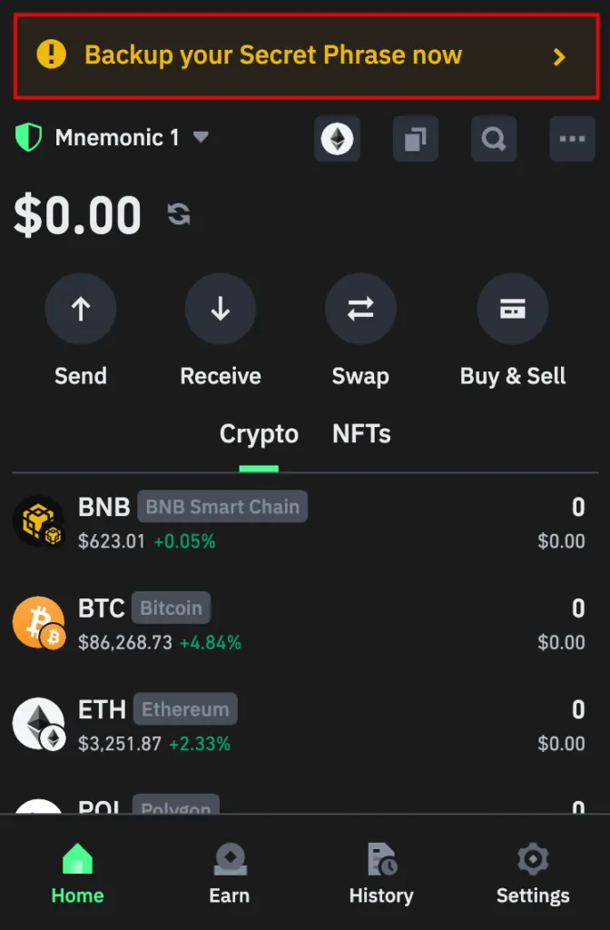 Backup Trust Wallet recovery stateme
