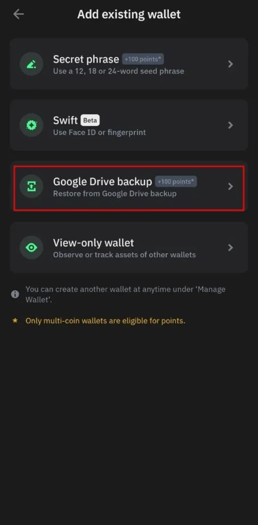 Trust wallet recovery with Google Drive
