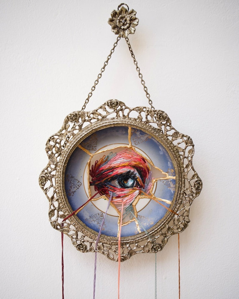 Eye design on a porcelain plate
