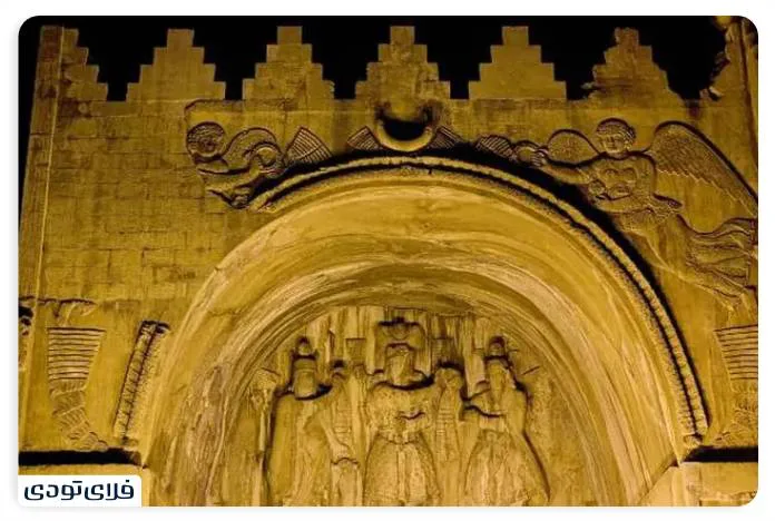 Bostan Arch of Kermanshah A masterpiece of Sasanian stone architecture The petroglyph of Khosrow Parviz's coronation in Taq Bostan