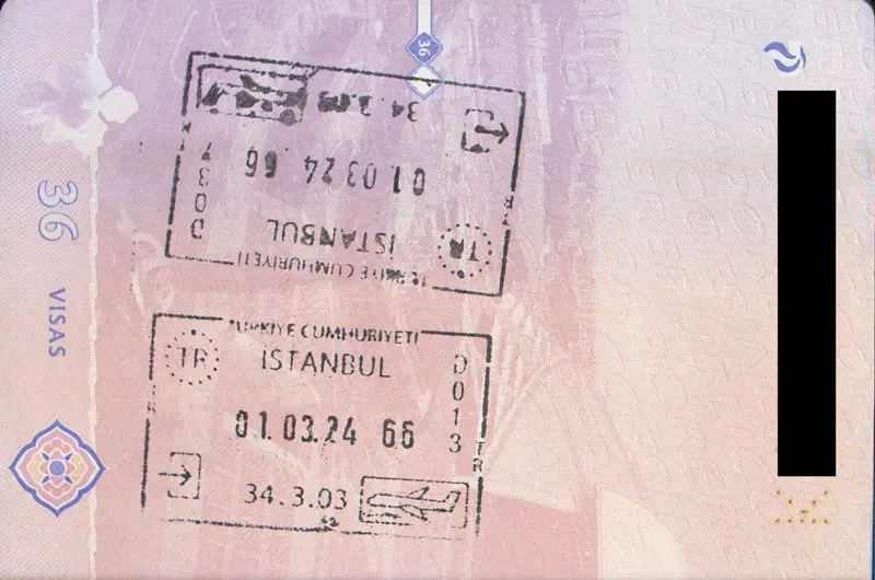 Istanbul ery and exit stamp in the passport; Photo Source: Reddit, Photographer: Unknown