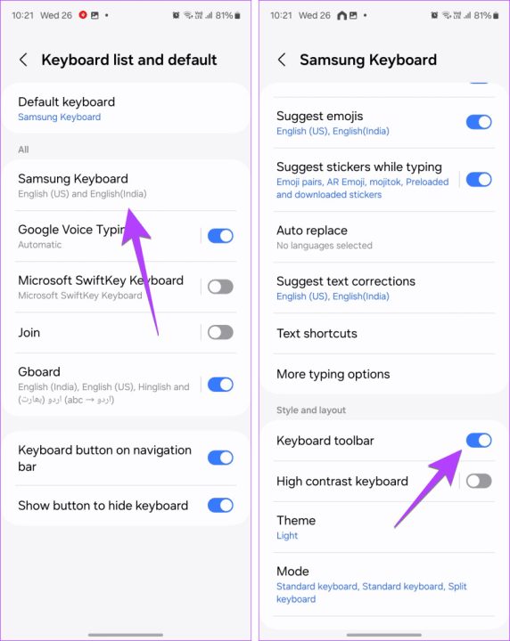 Removing symbols and icons from the Samsung keyboard