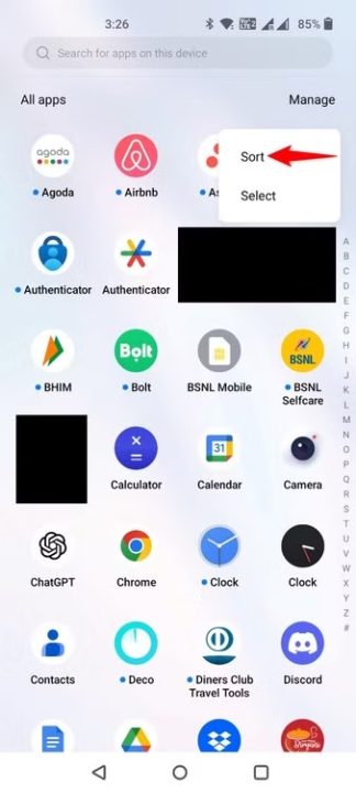 Sorting apps on Android phones