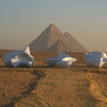 Marie Khouri's artwork next to the Egyptian pyramids
