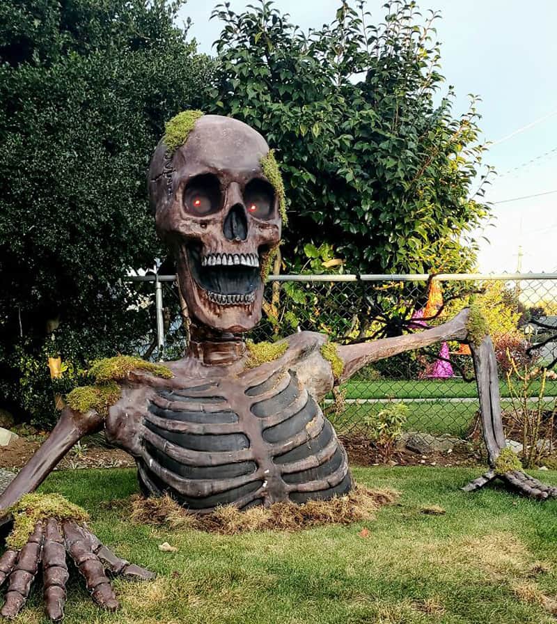 Giant Halloween skeleton in the park