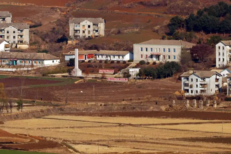 The view of North Korea from the Starbucks branch in South Korea