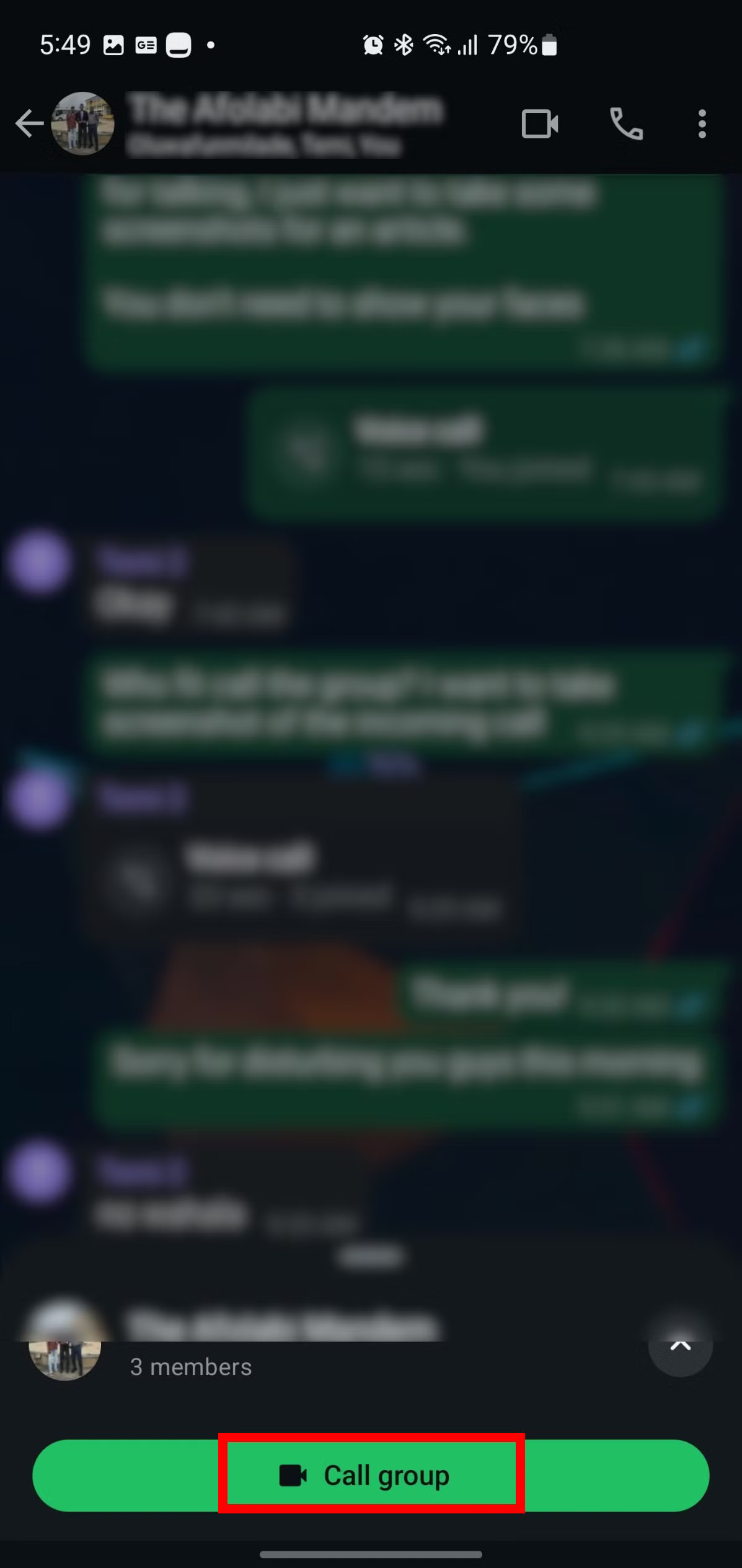 Making a group audio and video call on WhatsApp