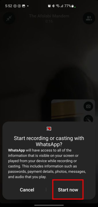 Making a group audio and video call on WhatsApp
