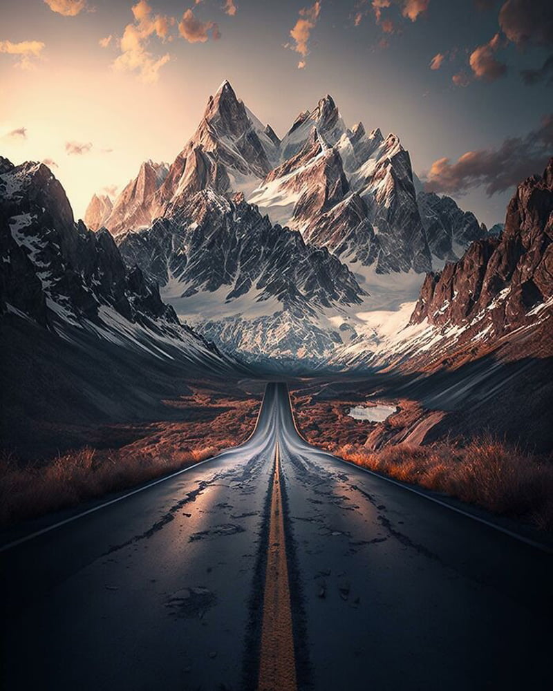 Image made by artificial ielligence of a mouain road