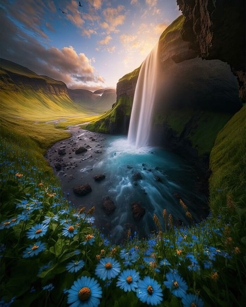AI-generated image of a mouain waterfall