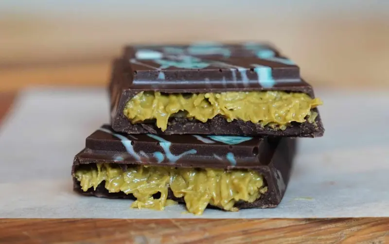 Dubai chocolate with pistachio butter and Kadaif noodles. Source: emmymade.com website; Photographer: Unknown