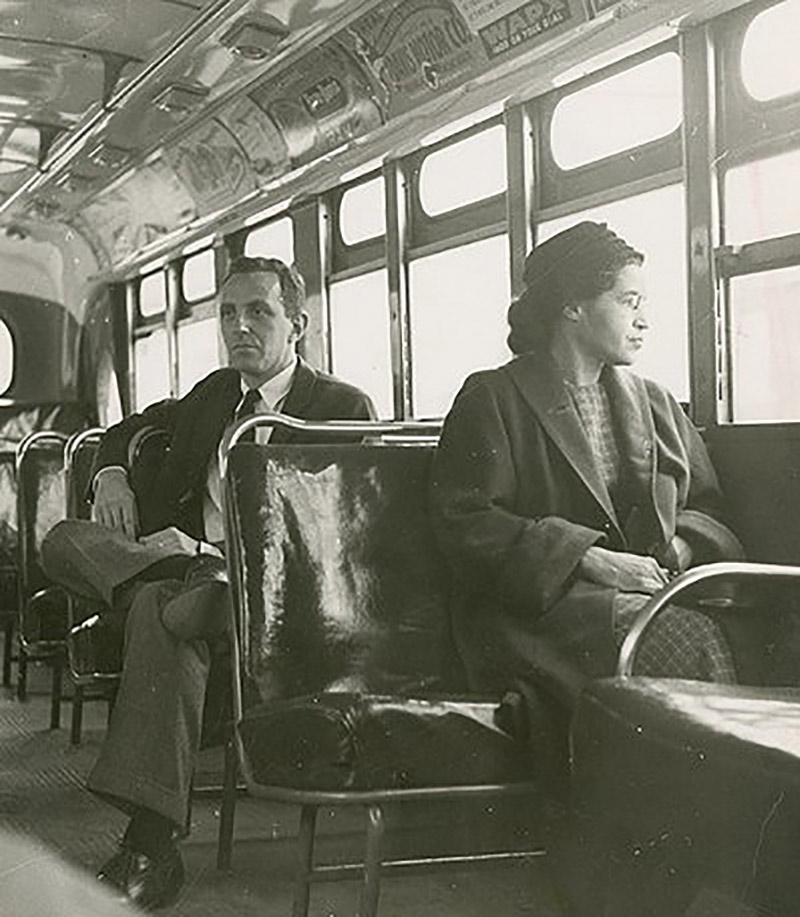 Rosa Parks, one of the promine figures of the civil rights moveme in America; Photographer: Unknown
