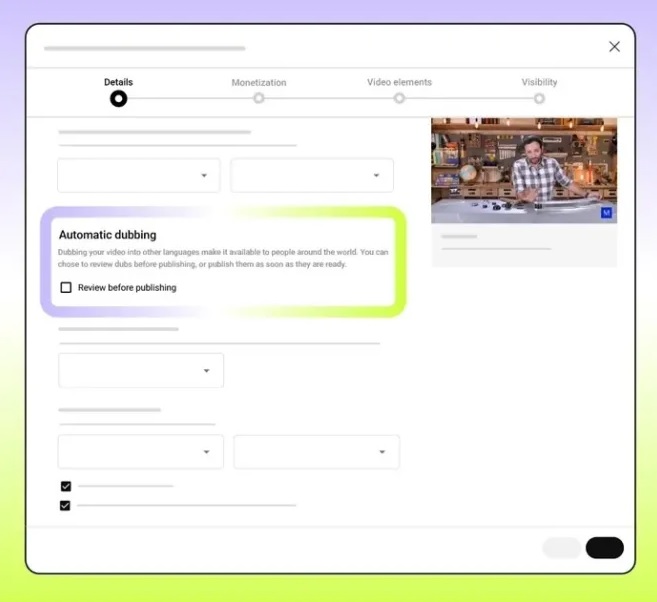 YouTube launches automatic video dubbing in nine languages-3 Automatic video dubbing feature