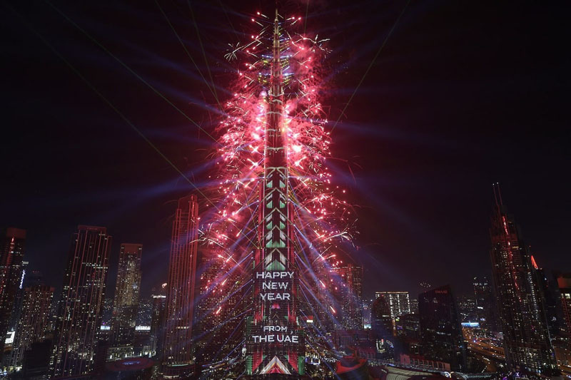 Fireworks over Burj Khalifa, the tallest building in the world, during New Year in Dubai, <a href=