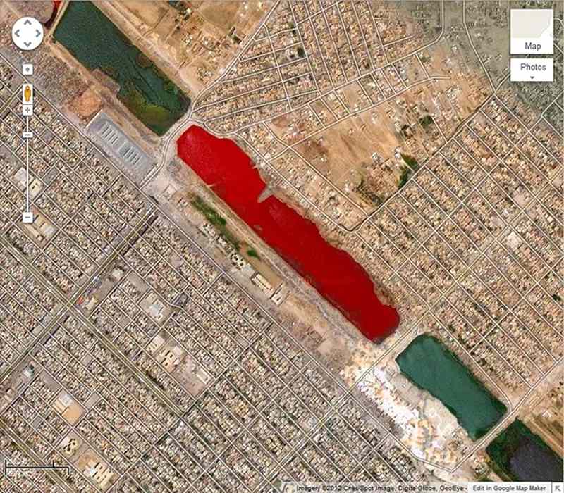 Blood lake in Iraq, photo source: Google Earth, photographer: unknown