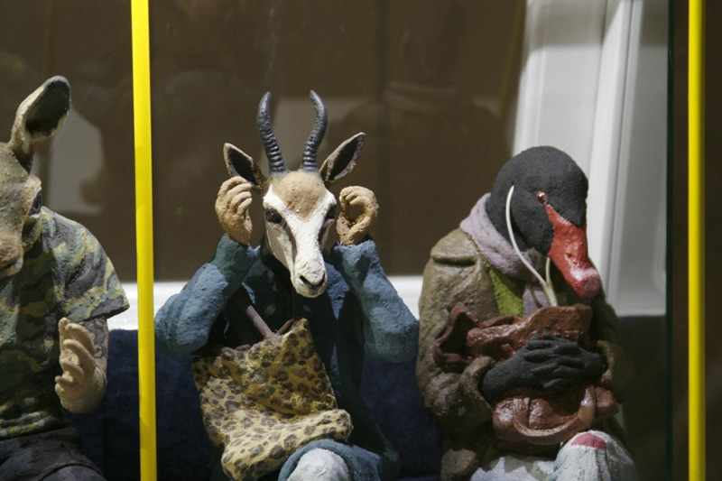 Ahropomorphic deer statue in the subway