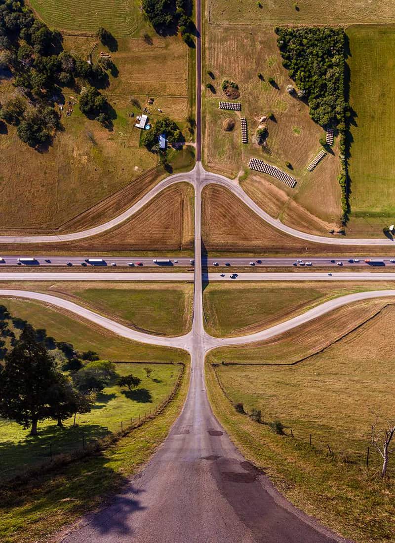 A panoramic photo of a multi-way road