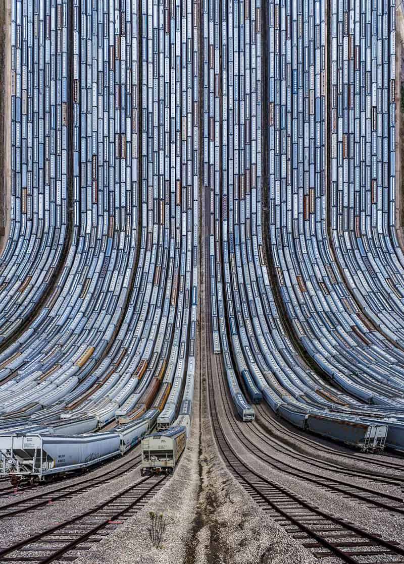 Panoramic photo of train tracks