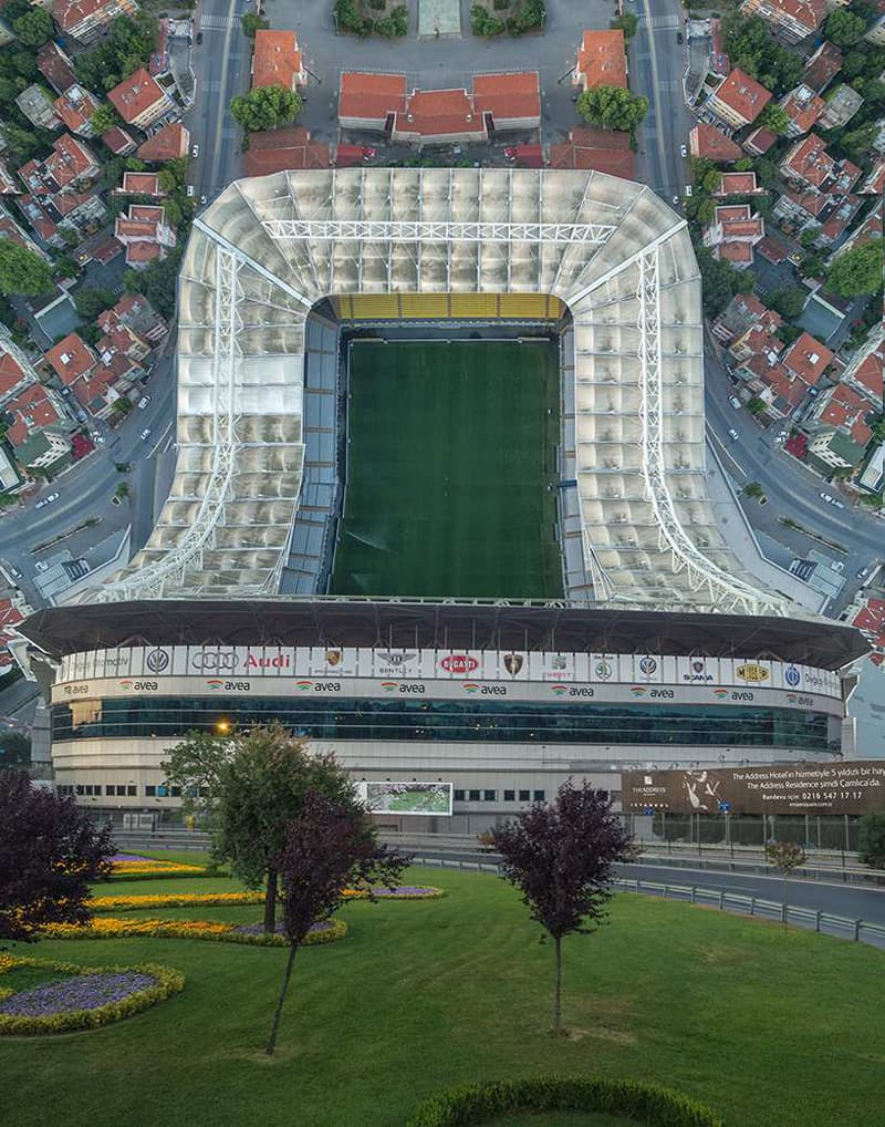 A panoramic photo of a sports stadium