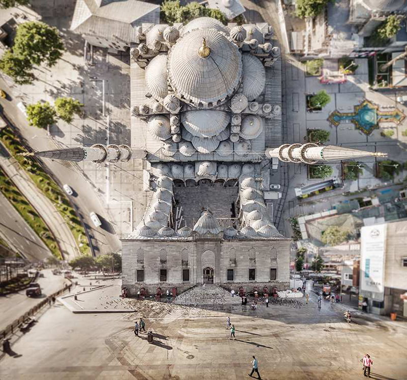 Panoramic photo of a building with old architecture