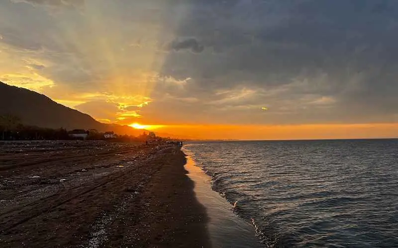 Mazandaran Ramsar Golden Beach at sunset, photo source: Google Map, photographer: soroush karahrodi