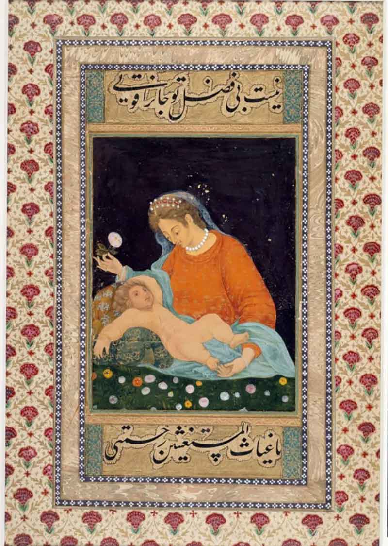 The paiing of the Holy Mary and her baby in 1630 and influenced by Islamic art from the British Library archive; Image source: bbc; Artist Name: Unknown