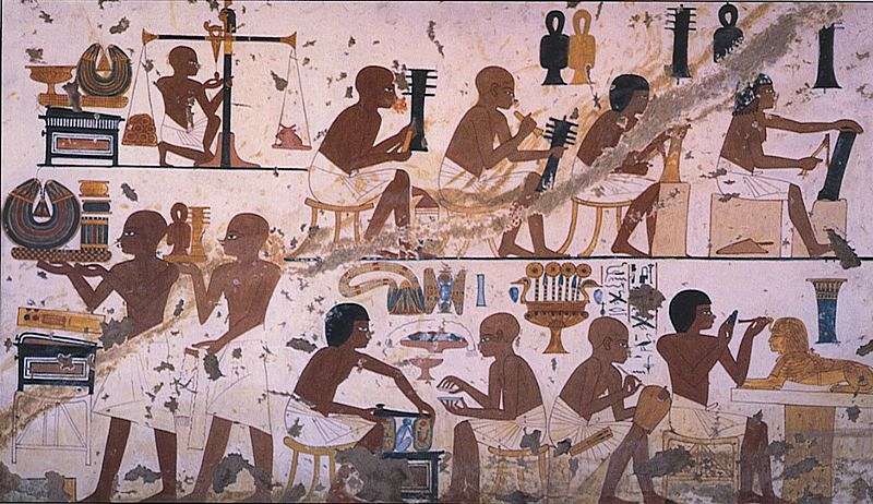 Wallpaper of ancie Egyptian workers in the Pyramids of Giza, Photo Source: Wiki Media Site, Photographer: Kingn8Link