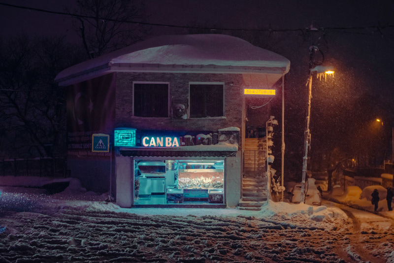 Snowy night in Istanbul