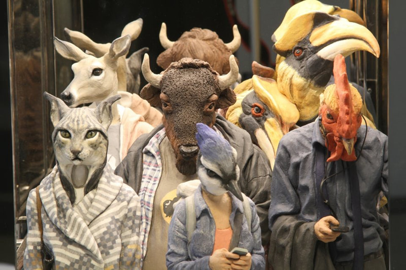 Humanoid animals in the elevator
