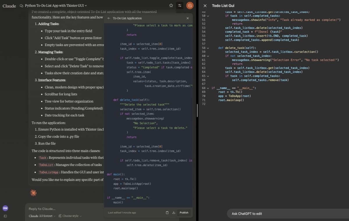 Coding in ChatGpt and Claude