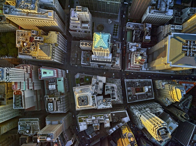 Aerial photo of tall apartmes in America