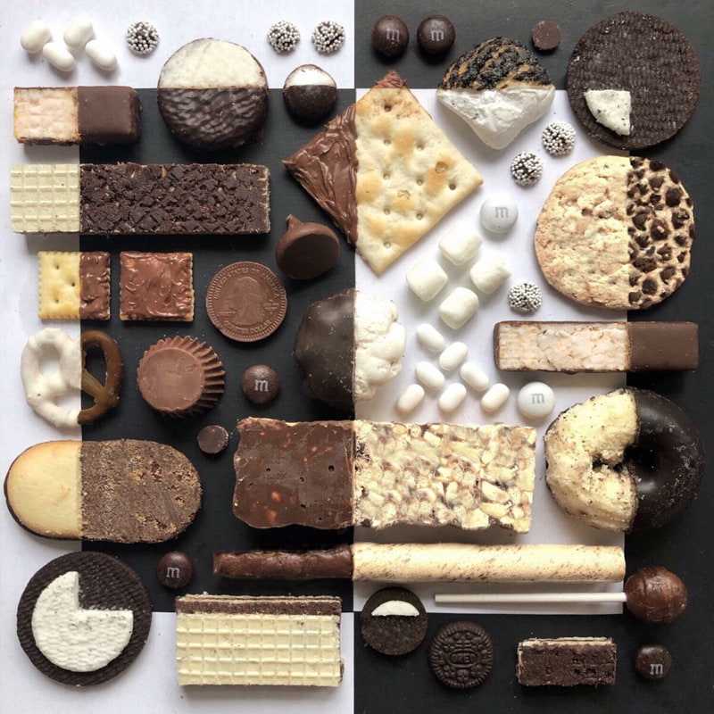 Artistic arrangeme of bread and chocolate