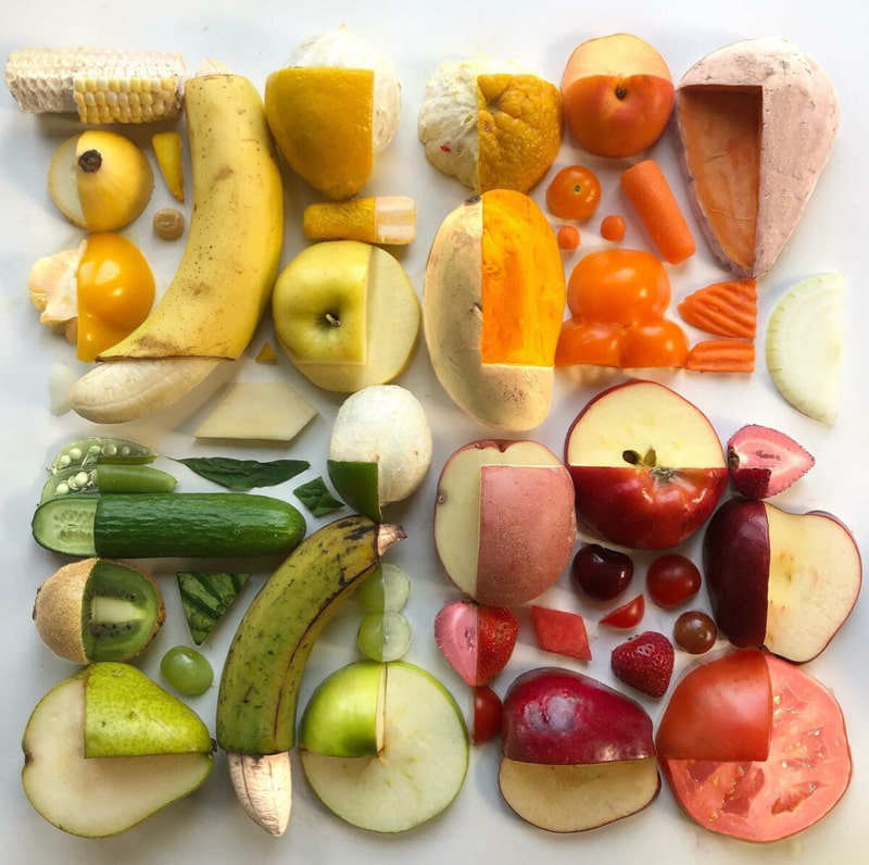 The arrangeme of differe fruits in the rectangular coainer