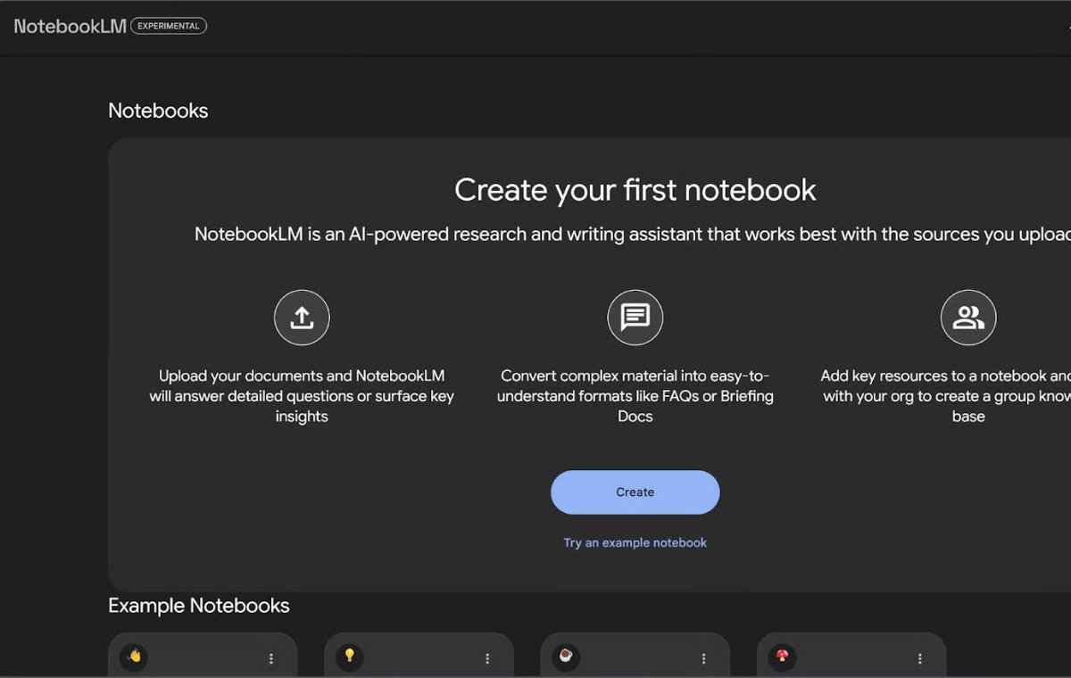 The LM notebook asks you to create your own notebook.