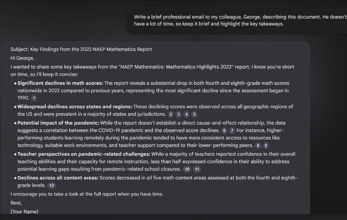 Notebooklm created a short email about my loaded docume to a colleague.