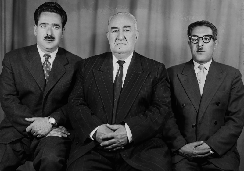 Black Photo by Father and Two Sons in Old Iran 