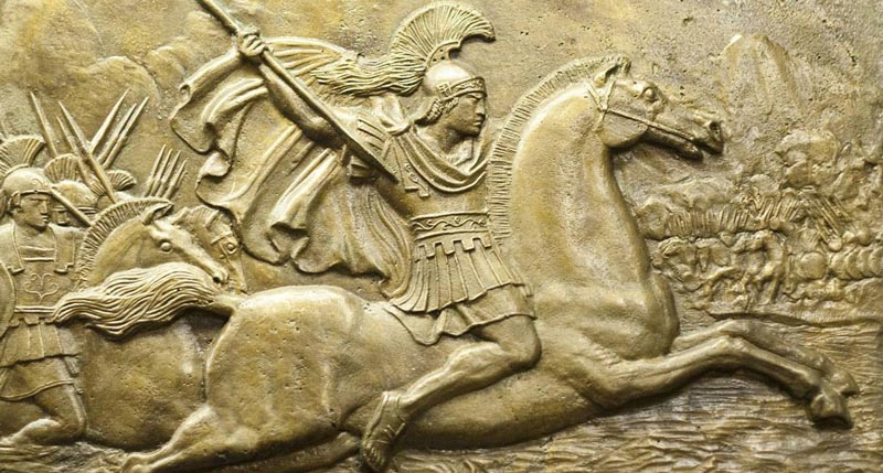 Alexander's engraving of horse riding in fro of the army; Photo Source: Business & Leadership, Photographer: Unknown