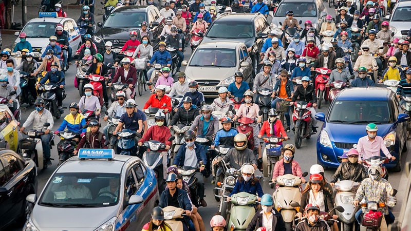 Motorcycles on a trip to Hanoi