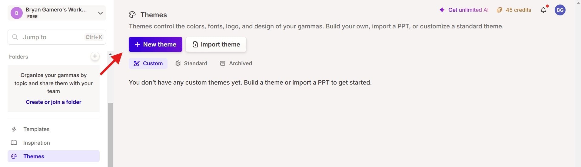 How to eer the theme in the gamma app