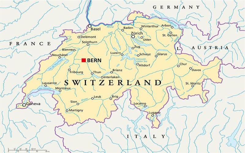 A picture of Switzerland and its neighbors 