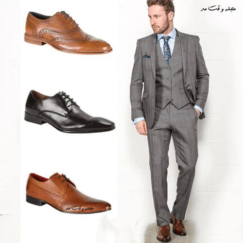 Brown and black shoes, suitable for gray suit