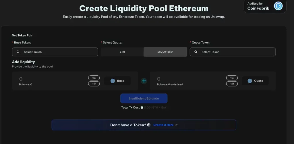 Build a liquidity pool with Smithii site ierface