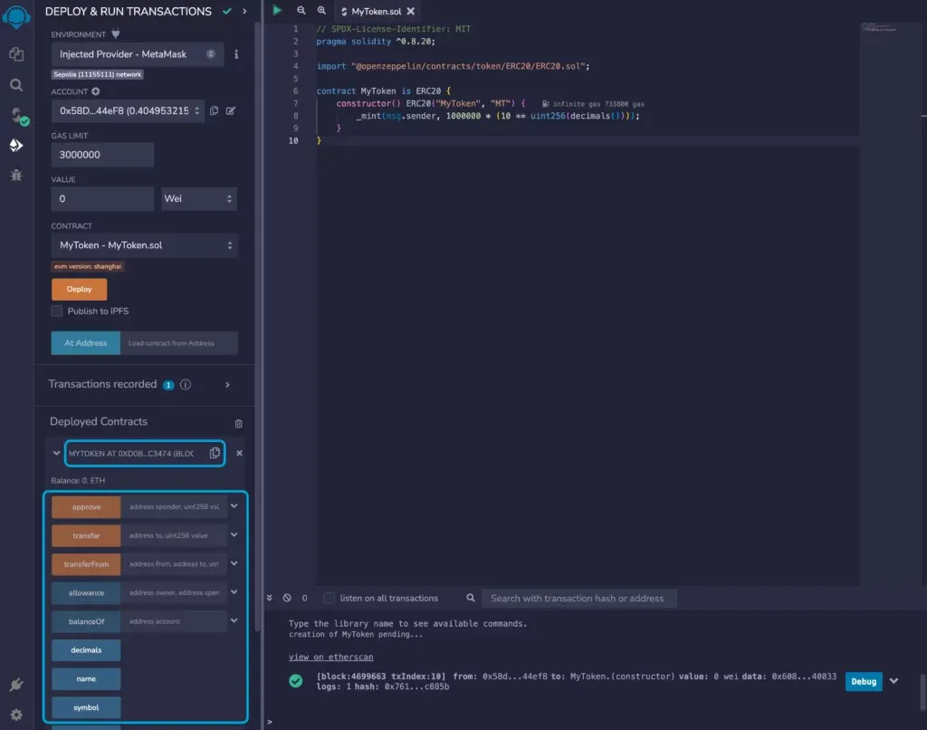 Ieraction with token's smart coract